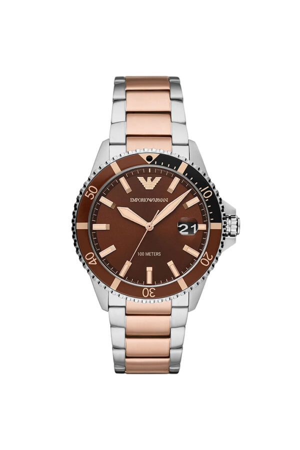 Emporio Armani Diver AR11340 Men’s Watch – Brown Dial Two-Tone Stainless Steel Sport Luxury Watch