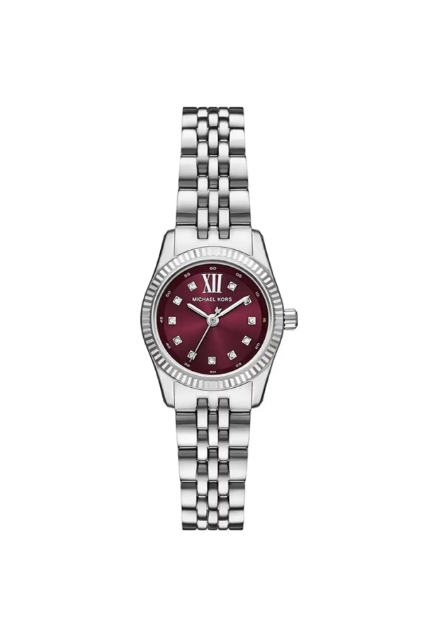 Michael Kors Lexington MK4968 Silver-Tone Watch with Burgundy Dial