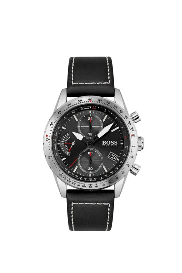 Hugo Boss Men’s Pilot Edition Chrono Watch 1513853 – Black Dial with Black Leather Strap