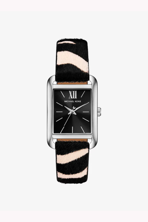 Michael Kors Monroe MKO1147 Women’s Quartz Watch – Black Dial Zebra Print Calf Hair Strap