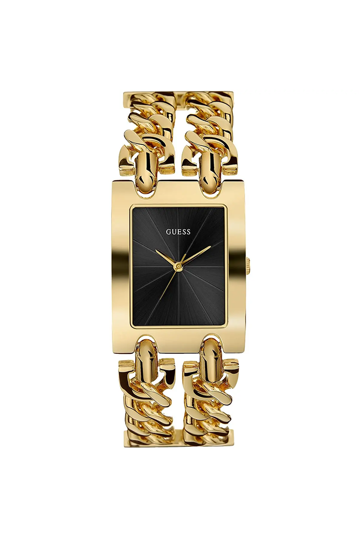 Guess Mod Heavy Metal U1117L5 Gold Tone Chain Bracelet Black Dial Watch