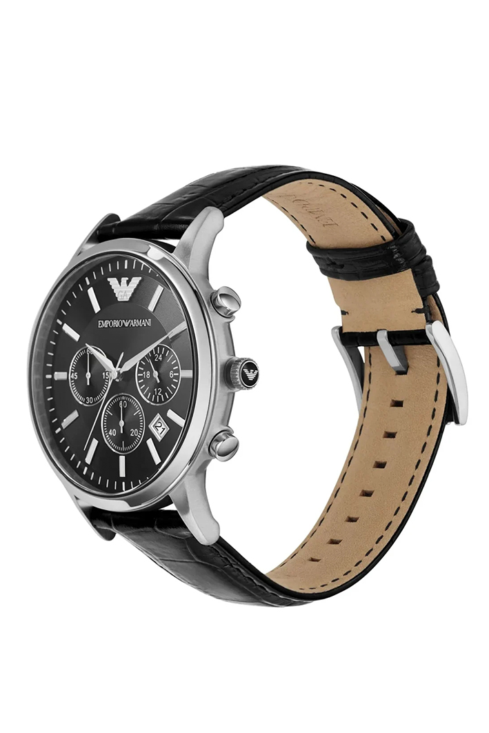 Emporio Armani Emporio Armani Renato Men’s Watch AR2447 – Black Dial with Genuine Leather Strap - Image 4