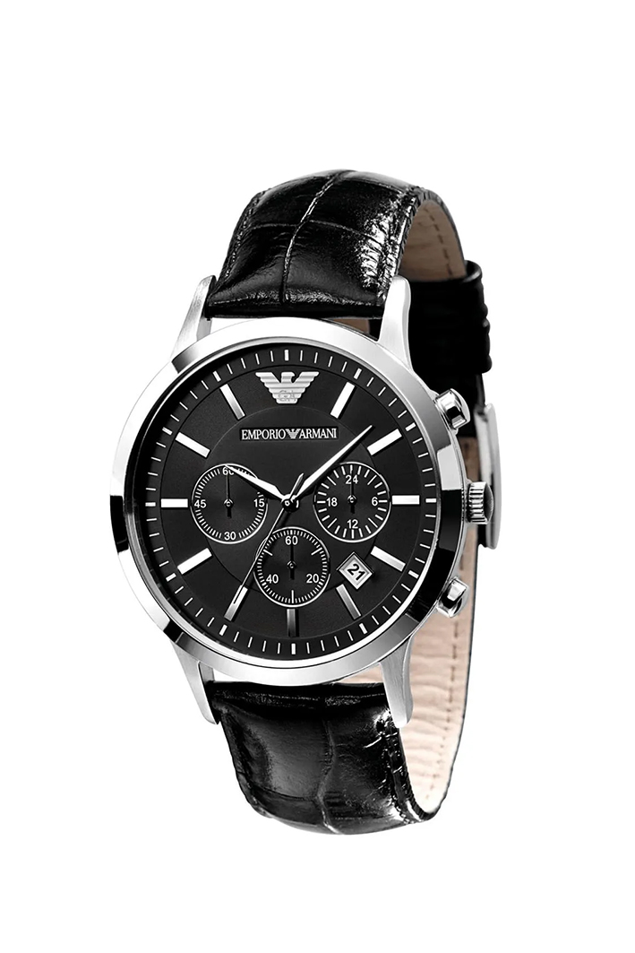 Emporio Armani Emporio Armani Renato Men’s Watch AR2447 – Black Dial with Genuine Leather Strap - Image 2