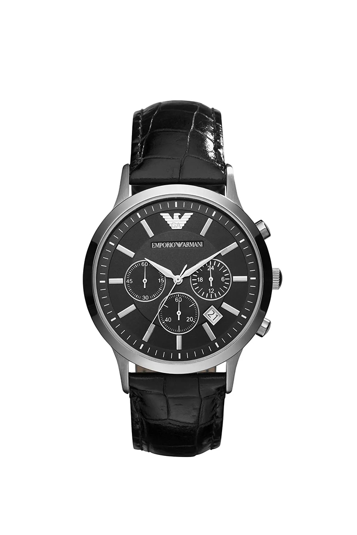 Emporio Armani Emporio Armani Renato Men’s Watch AR2447 – Black Dial with Genuine Leather Strap