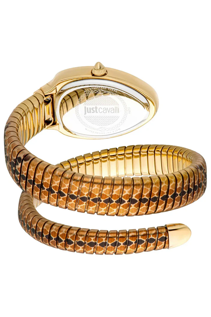 Just Cavalli JC1L251M0025 Women’s Signature Snake Watch – Gold Stainless Steel Bracelet with Silver Dial, Oval Luxury Quartz Timepiece - Image 2