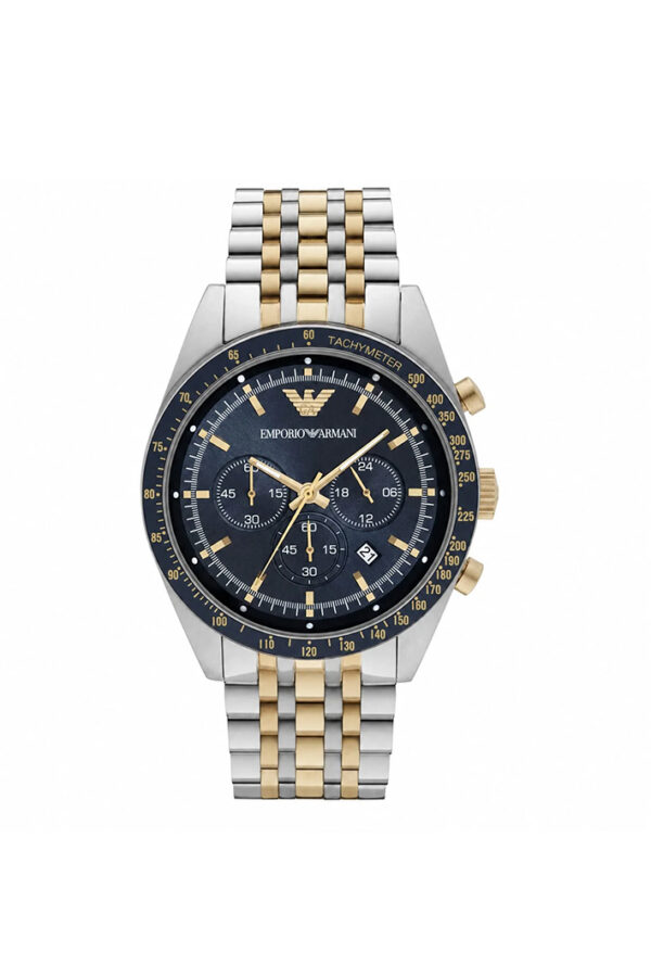 Emporio Armani AR8030 Men’s Watch – Tazio XLarge Two-Tone Stainless Steel with Blue Dial 46mm