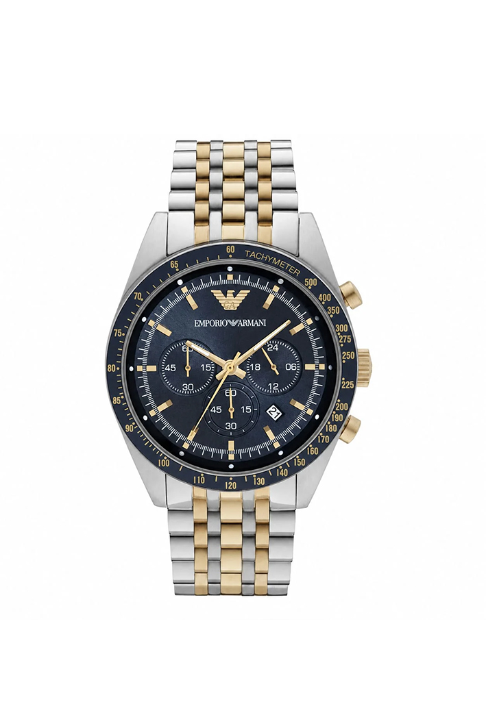 Emporio Armani AR8030 Men’s Watch – Tazio XLarge Two-Tone Stainless Steel with Blue Dial 46mm