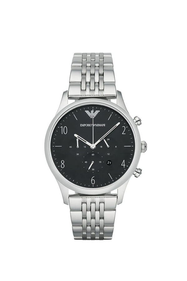 Emporio Armani AR1863 Men’s Watch – Beta Large Silver Stainless Steel with Black Dial 43mm