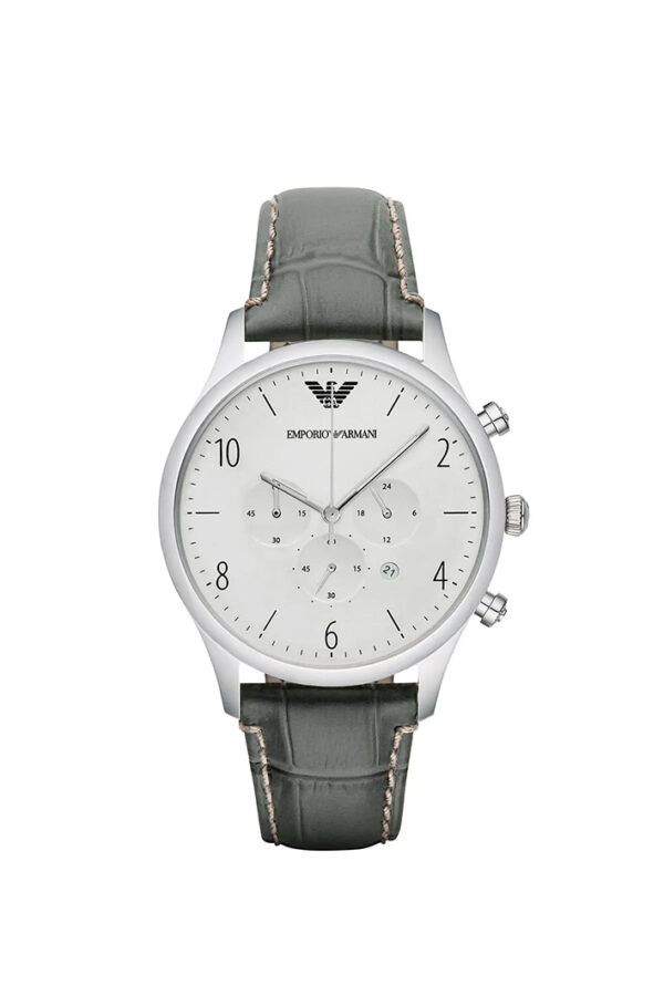 Emporio Armani AR1861 Men’s Watch – Luigi XLarge Gray Genuine Leather Strap with White Dial 46mm