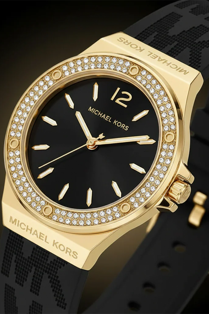 Michael Kors Lennox MK7281 Women’s Gold Case Black Silicone Strap Analog Watch - Image 2