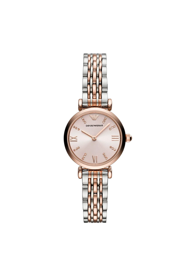 Emporio Armani Gianni T-Bar AR11223 Women’s Watch – Pink Dial Two-Tone Stainless Steel Elegant Fashion Watch