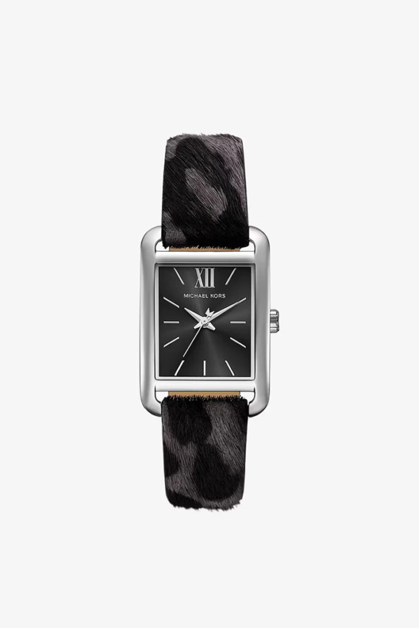 Michael Kors Emery Silver-Tone and Cheetah-Print Calf Hair Watch (Model: MKO1199)