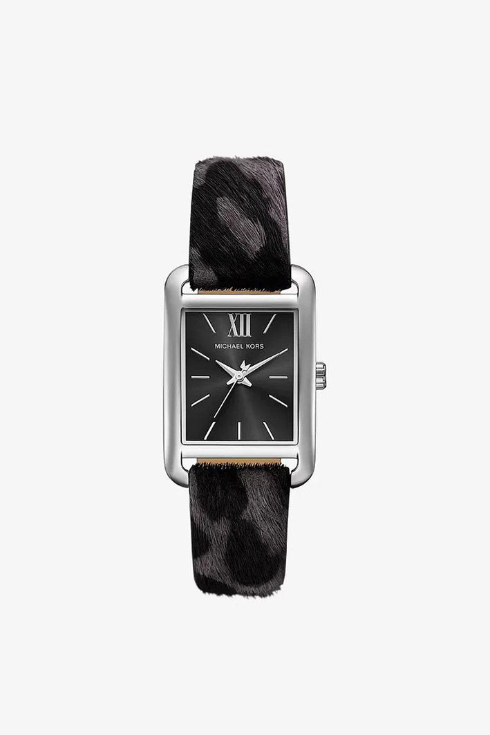 Michael Kors Emery Silver-Tone and Cheetah-Print Calf Hair Watch (Model: MKO1199)