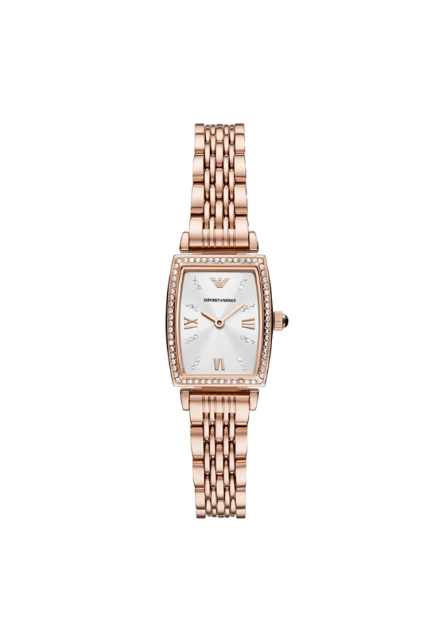 Emporio Armani Gianni T-Bar AR11406 Women’s Watch – Square Silver Dial Rose Gold Stainless Steel Elegant Fashion Watch
