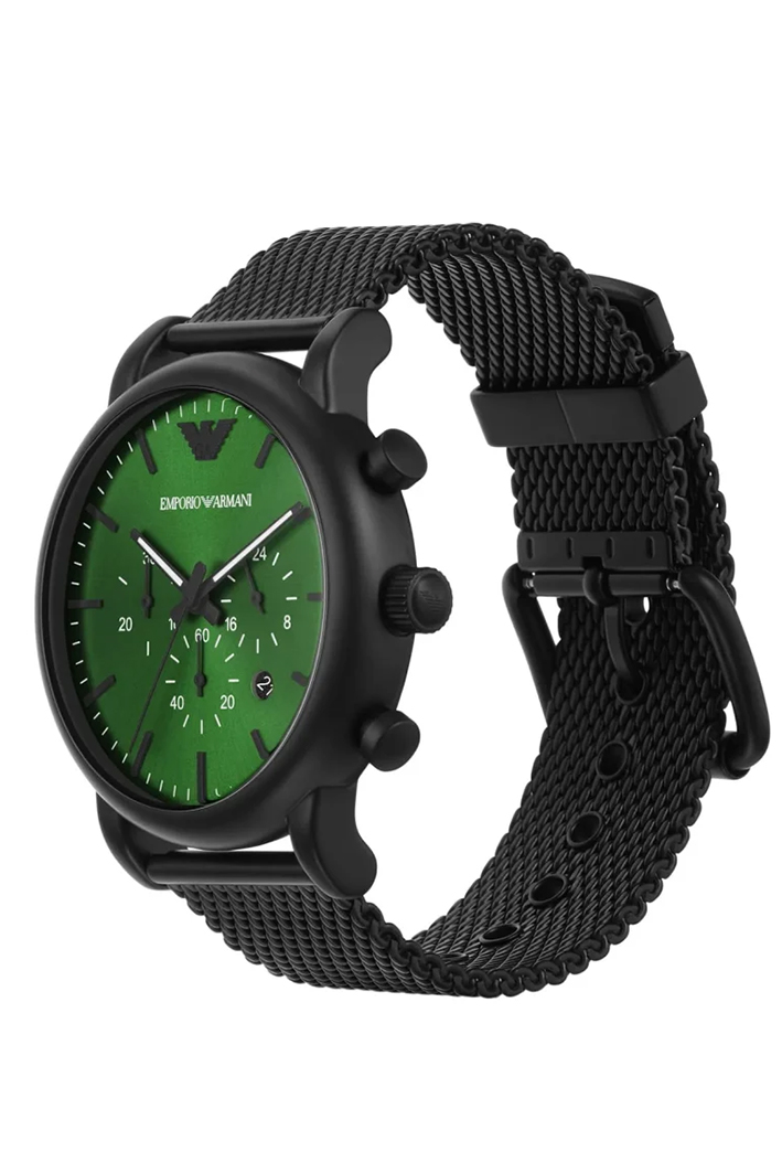 Emporio Armani AR11470 Luigi Men's Chronograph Watch – Green Dial, Black Stainless Steel Strap, 46mm Quartz - Image 6