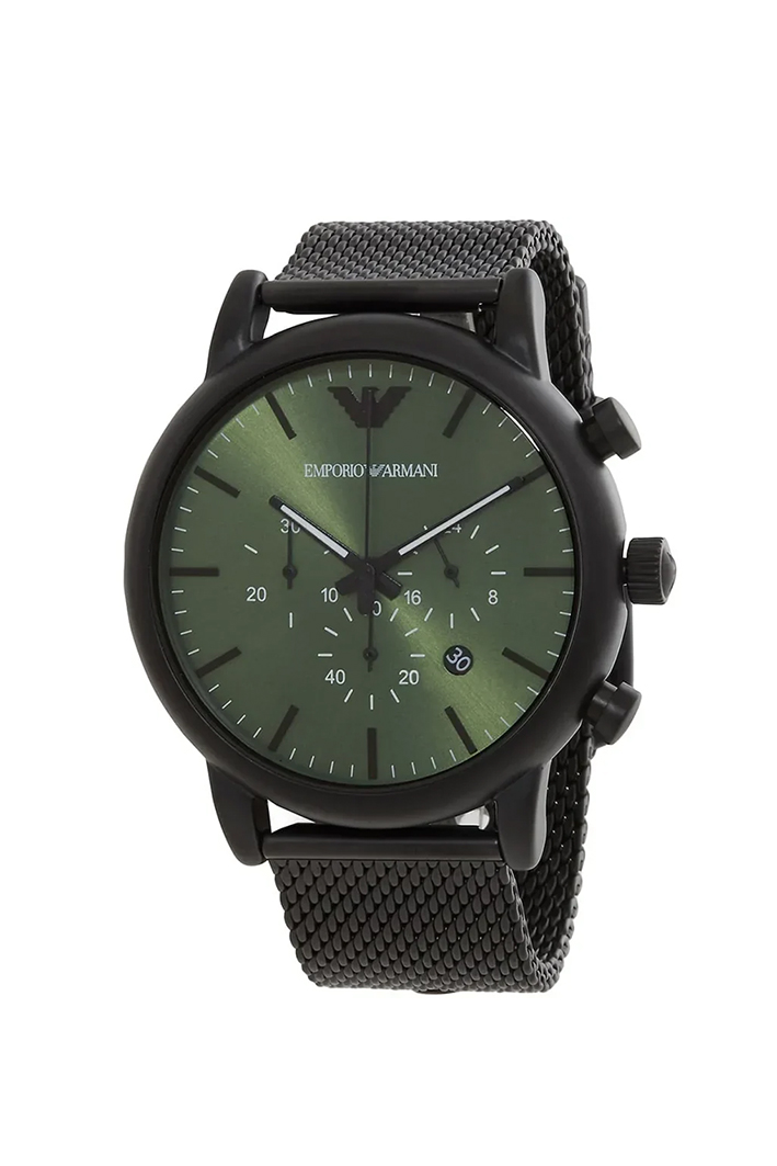 Emporio Armani AR11470 Luigi Men's Chronograph Watch – Green Dial, Black Stainless Steel Strap, 46mm Quartz - Image 2