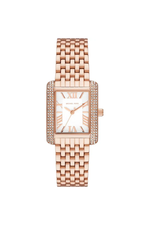 Michael Kors Mini Emery MK4743 Women’s Watch – Rose Gold Stainless Steel Bracelet & White Dial | 33mm Square Quartz Elegant Timepiece