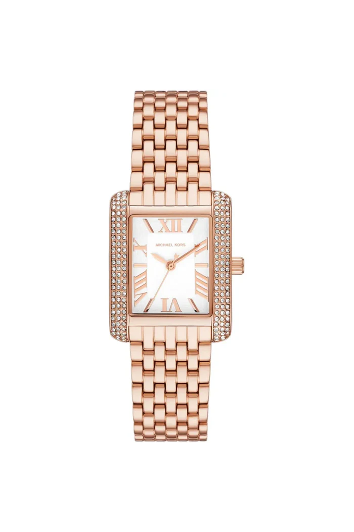 Michael Kors Mini Emery MK4743 Women’s Watch – Rose Gold Stainless Steel Bracelet & White Dial | 33mm Square Quartz Elegant Timepiece