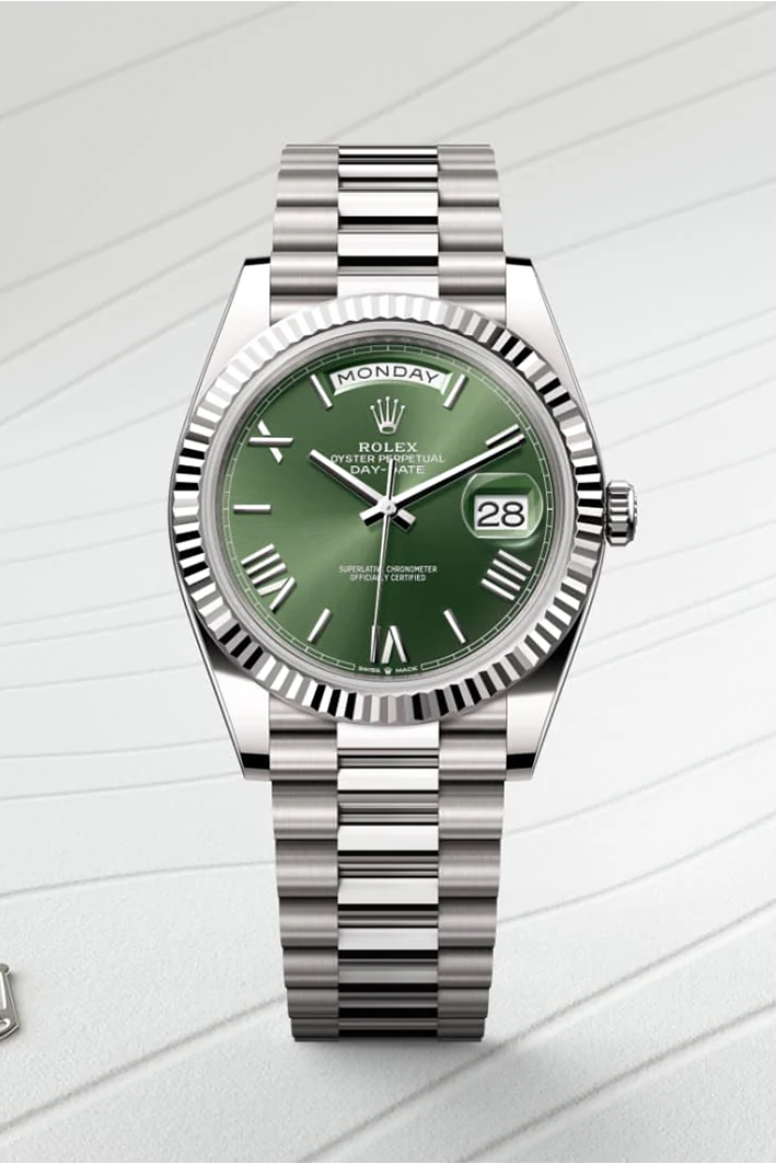 Rolex Day-Date Watch For Men - Olive Green Dial - Image 2